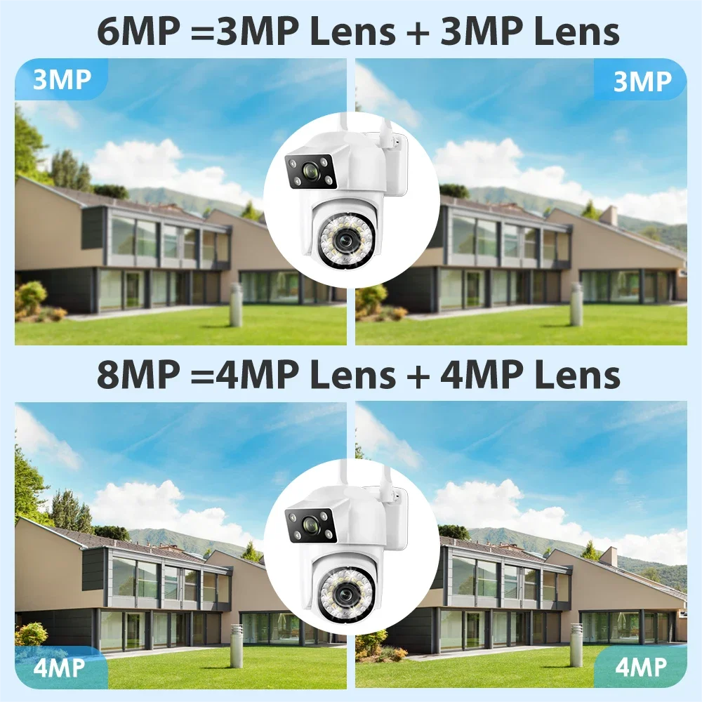 Tuya 8mp wifi câmera ip ptz lente dupla tela dupla detecção manual cor cheia visão noturna câmera de vigilância segurança ao ar livre