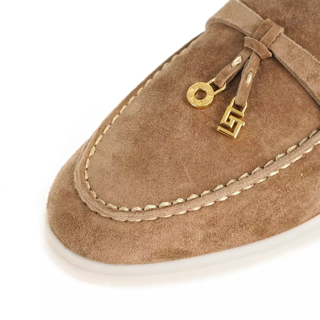 Sapatos de mula de camurça antiderrapante para mulheres, sapatos para dirigir, pingente de metal, marca de luxo, moda casual confortável, Le Fu