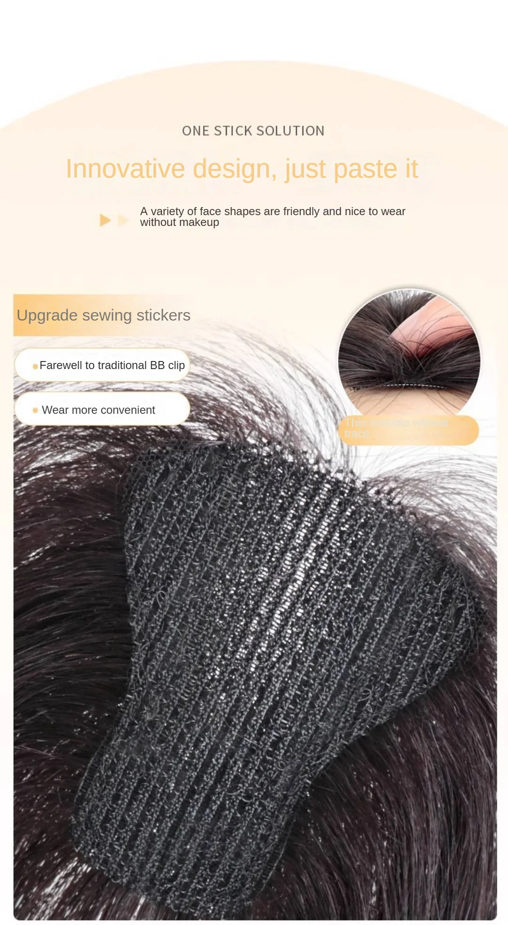 Nenhum clipes de cabelo humano franja francesa gancho e laço pasta mágica toppers para mulheres fácil de usar adesivos de costura remendos de cabelo extensão