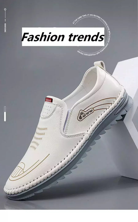 Sapato de couro casual masculino, sola macia, respirável, tendão de vaca, trabalho, dirigindo, feijão, vestido de negócios masculino