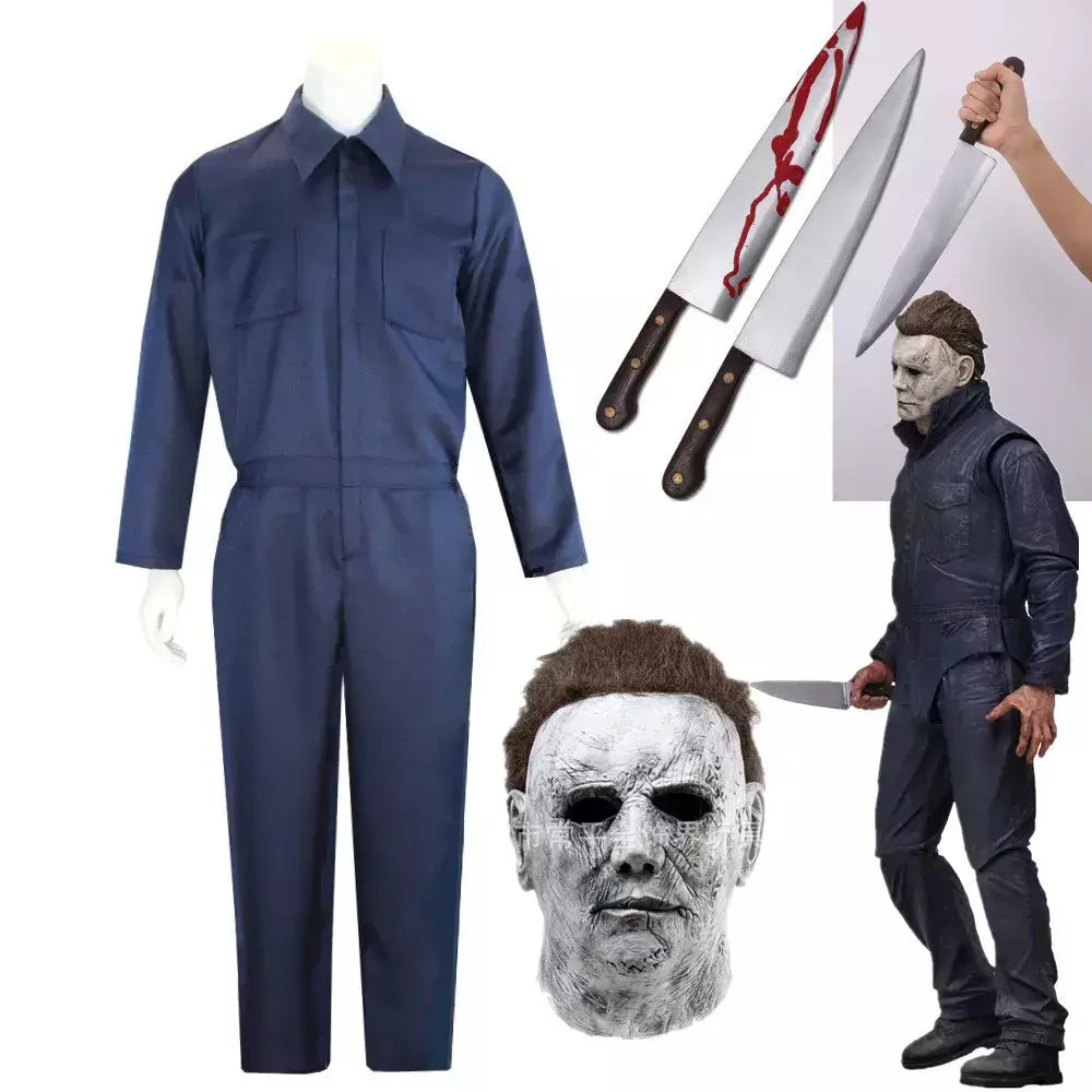 Michael myers traje máscara cosplay halloween macacão roupas horror sangrento assassino carnaval festa traje para adultos