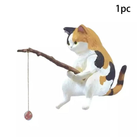 1pc criativo pesca gato carro decoração interior artesanato bonito resina auto estatuetas em miniatura ornamentos acessórios pequenos presentes