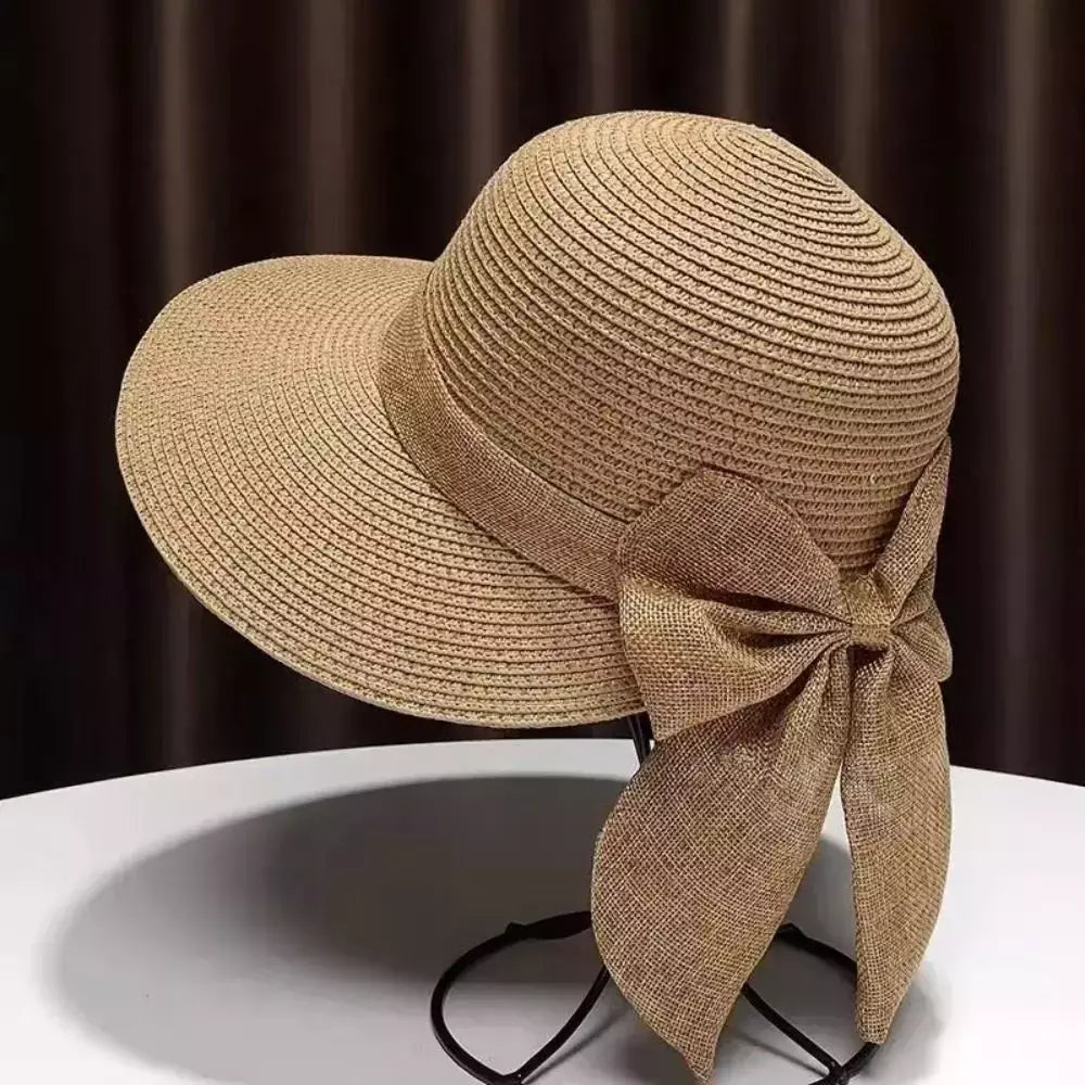 Casual palha chapéu com aba larga para as mulheres, respirável praia chapéu com proteção uv, verão