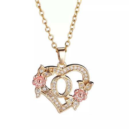 Venda quente oco amor flor 26 letras em inglês pingente de diamante senhora colar pingente personalizado moda clavícula corrente