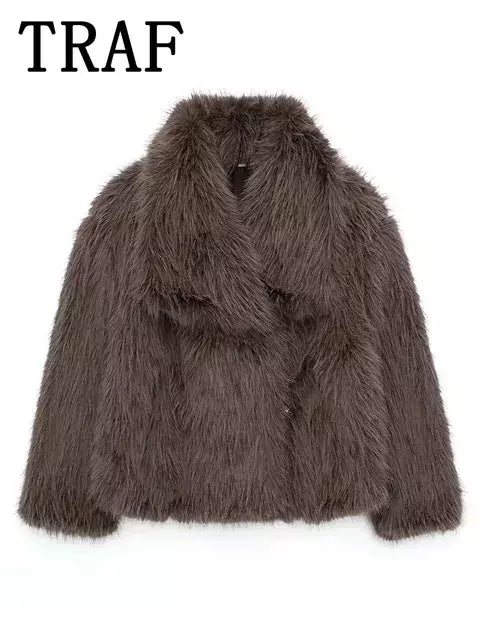TRAF-Jaqueta feminina de tecido de lantejoulas de metal, casaco solto, gola alta, manga comprida, outerwear feminino chique, outono, inverno, 2023