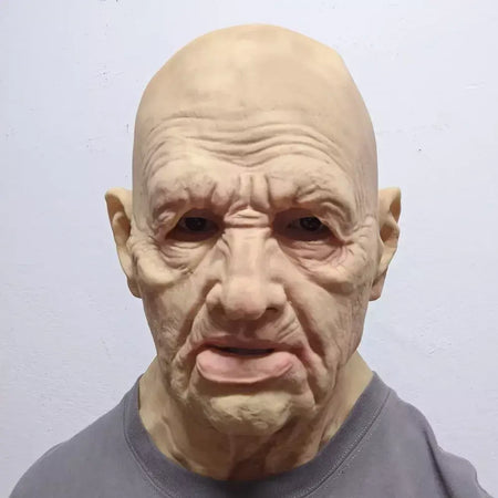 Velho máscara de látex homem careca máscara de cabeça cheia halloween cosplay festa masquerade adereços rugas realista velho cabeça capa