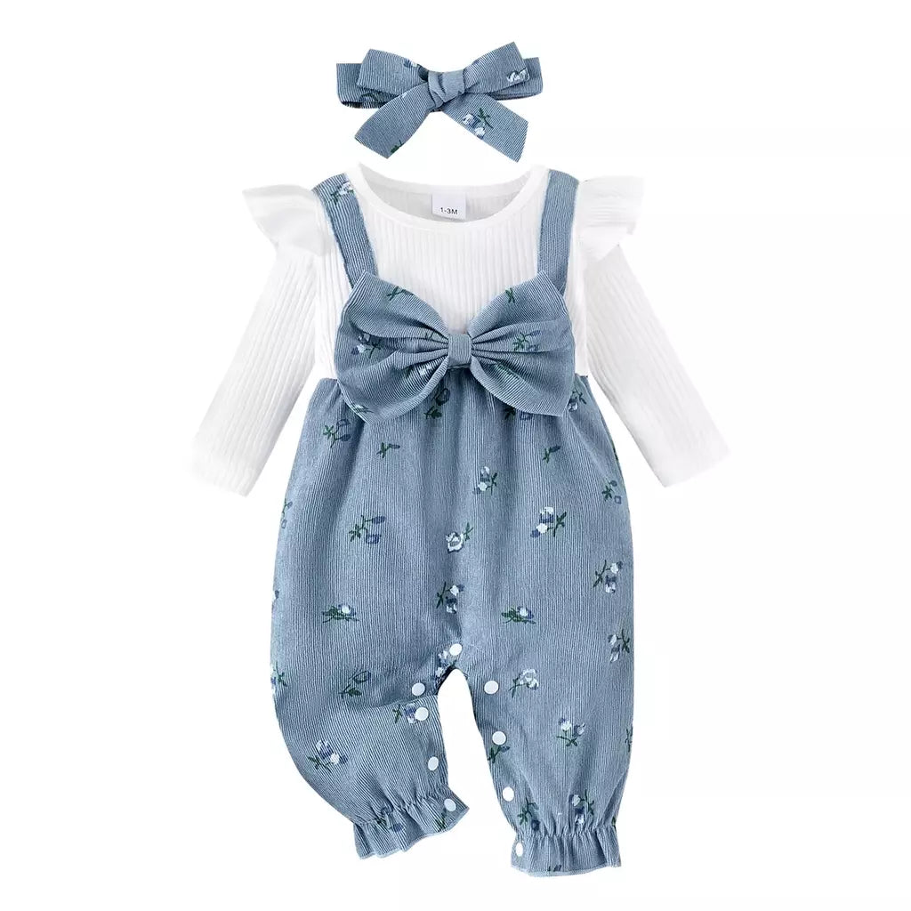 Citgeett outono infantil bebê meninas manga longa macacão floral impressão retalhos arco macacões bonito bandana conjunto de roupas