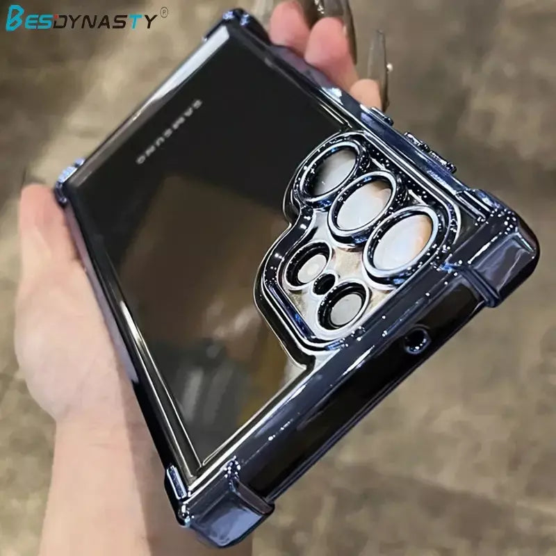 Chapeamento armadura transparente caso para samsung s25 ultra s24fe s23 fe s22 plus a54 a53 a55 a34 a35 a25 5g capa acrílica à prova de choque
