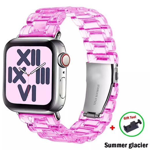 Pulseira Link Transparente para Apple Watch, Banda 44mm Ultra, 49mm, 41mm, 45mm, 40mm, 42mm, 38mm, iWatch Series 8, 7, 6, 5, 4, 3, SE