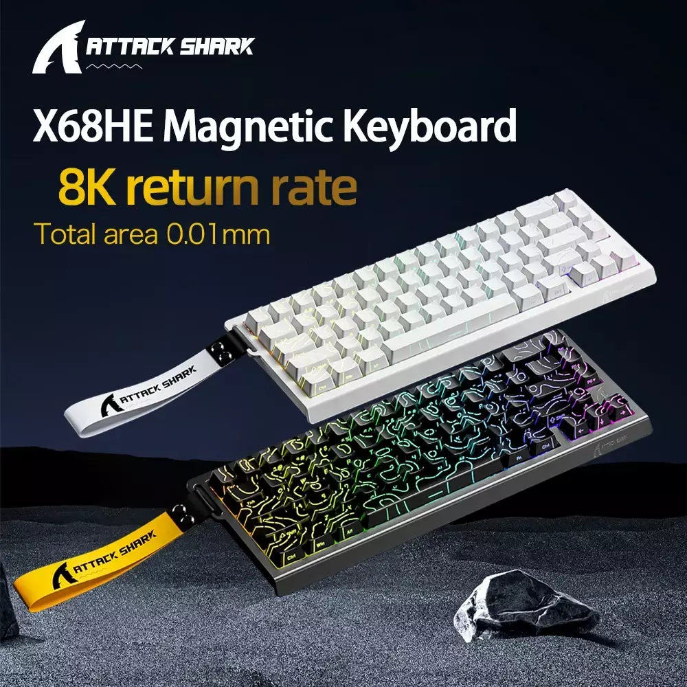 ATTACK SHARK X68HE Teclado Magnético Vermelho Com Fio Mecânico para Pro Gaming 0.01mm Trigg Rápido 8000Hz SOCD/Rs 0.125ms 128K Taxa