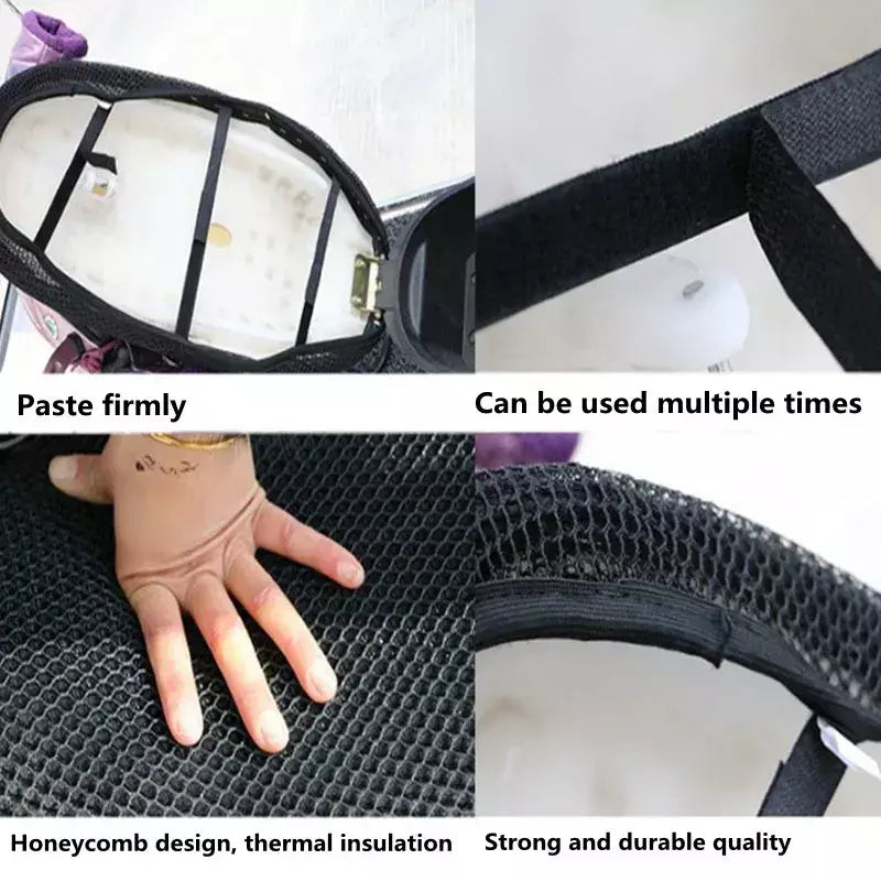 Capa de assento para motocicleta, tecido de malha 3d antiderrapante, assento de scooter, bicicleta elétrica, verão, design em favo de mel, ventilação