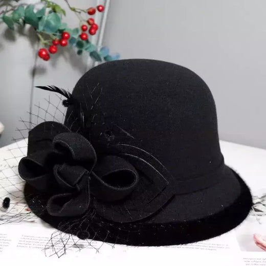 Chapéu Fedora com fita bowknot para mulheres, chapéus de feltro de lã jazz para senhoras, elegante vestido capela, boliche francês banquete, inverno e outono