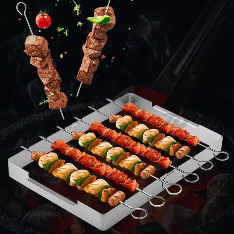 Grelha portátil churrasco suporte kebab espeto rack de aço inoxidável churrasco shish kabob espetos aço grelhar casa ao ar livre grills ferramentas