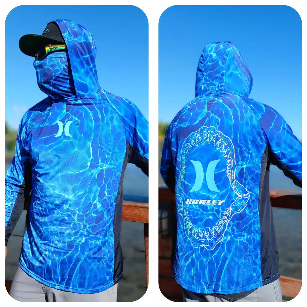 UPF 50 + proteção solar dos homens Hoodie, painéis laterais respiráveis, máscara facial respirável, manga comprida, SPF, ao ar livre, caminhadas camisas