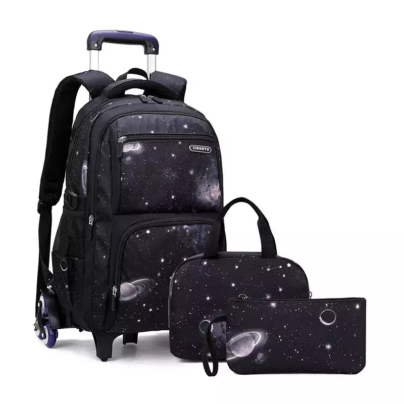 Mochila escolar com rodas para crianças, Mochila de rolamento para menino, Mochila escolar com rodas, Mochila de bagagem de mão, 6 rodas