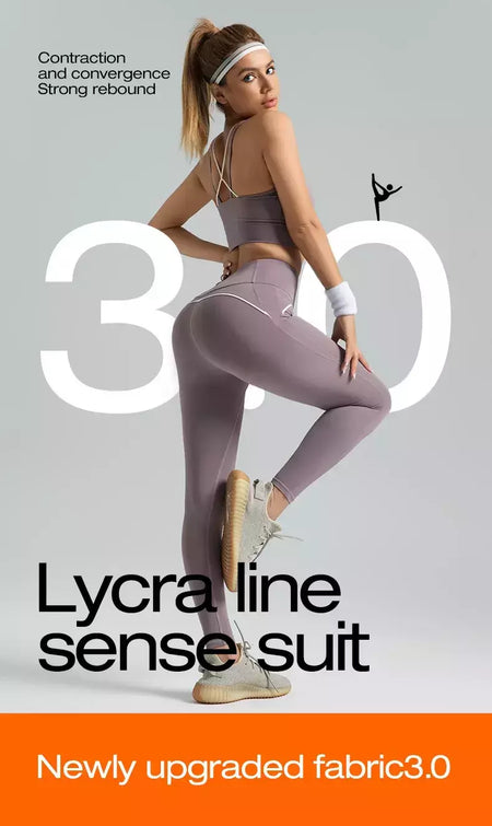 PINGNIAO-Calças e Sutiã Yoga de Cintura Alta para Mulheres, Alça Cruzada, Terno Esportivo, Fitness Wear, Design De Linha