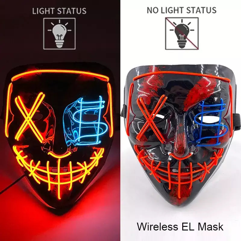 Neon sem fio led máscara de purga brilho no escuro cosplay máscara de terror halloween masquerade festa máscaras brilhantes engraçado vestir-se