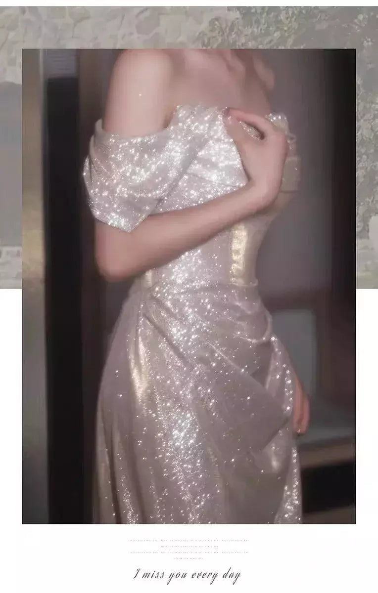 Vestido sereia ruched, lantejoulas sexy sem mangas, rabo de peixe leve, longo, cerimônia do anfitrião, vestido de baile de festa, banquete luxuoso