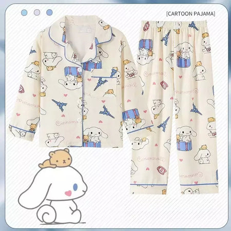 Sanrio Cinnamon Kuromi Pijama infantil, pijama solto, cardigã casual, manga longa, minha melodia, roupas de anime kawaii, gola aleta