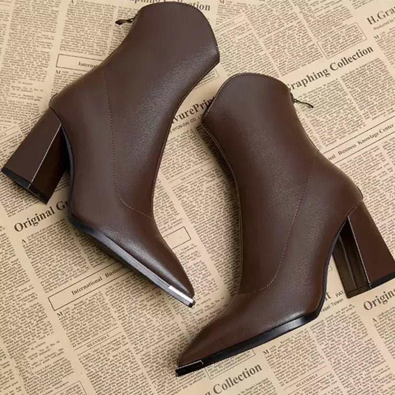 2024 inverno salto alto sexy mulheres sapatos de luxo chunky tornozelo chelsea botas moda novo dedo do pé apontado zíper goth bombas sapatos marca