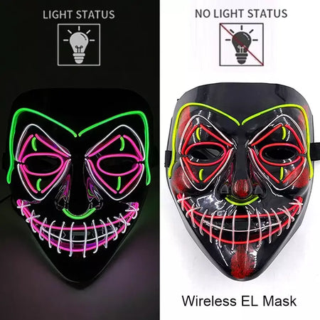 Neon sem fio led máscara de purga brilho no escuro cosplay máscara de terror halloween masquerade festa máscaras brilhantes engraçado vestir-se