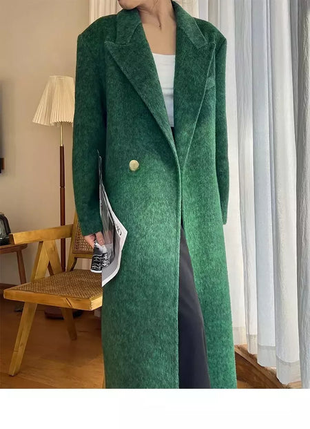 Casaco de alpaca de lã feminino, jaquetas de lã, trespassado duplo, gola de terno, solto, Casacos longos, senhora do escritório, outono, inverno, 2022