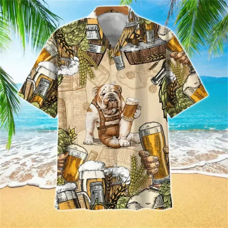 Camisa havaiana com estampa 3D masculina papagaio, blusa de praia casual manga curta, camisa lapela vocacional, moda menino