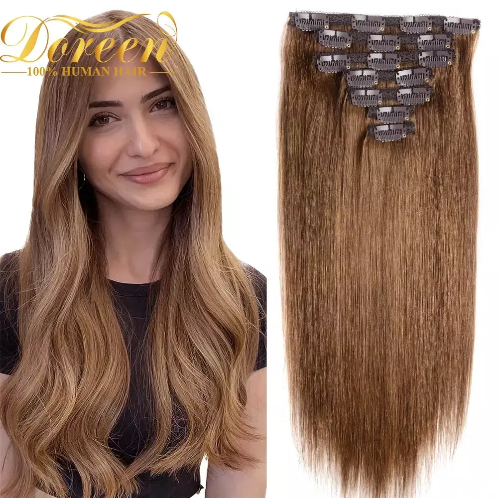 Doreen 160g 200g 240g série de volume máquina brasileira remy clipe reto em extensões de cabelo humano cabeça cheia 10 pçs 16 a 24 Polegada