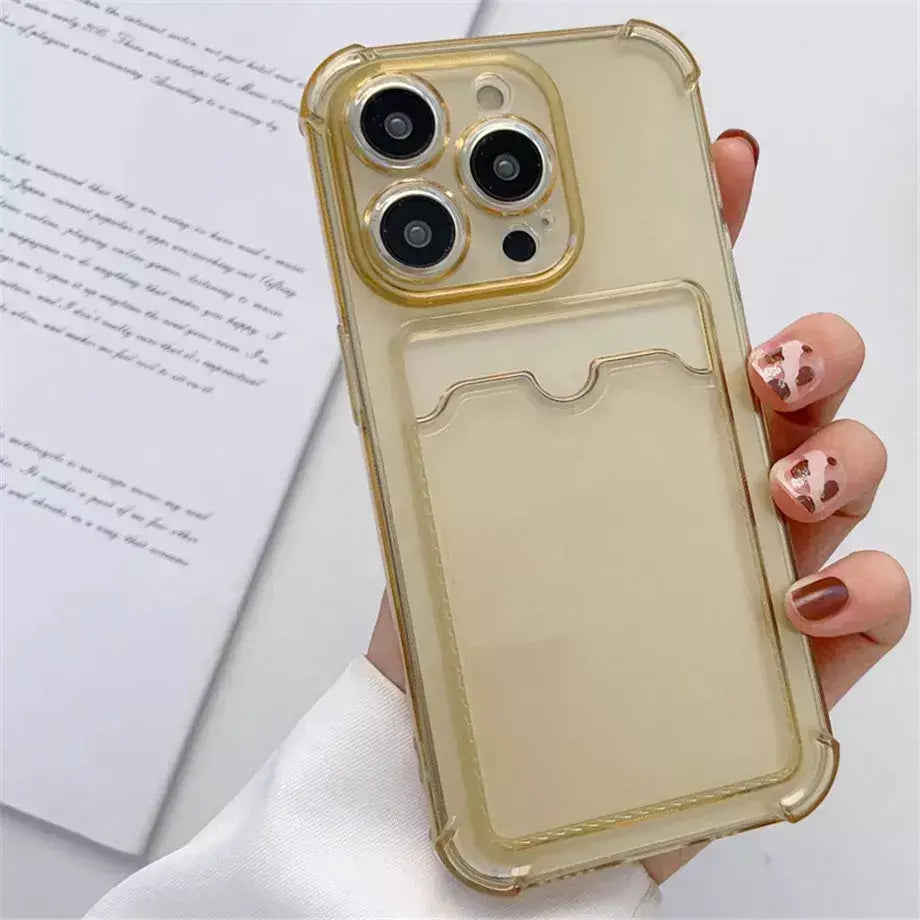 Bolsa de slot para cartão transparente para iPhone, carteira clara, à prova de choque, capa macia, iPhone 16, 15, 14, 13, 12, 11 Pro Max, Mini, X, XR, 7, 8 Mais