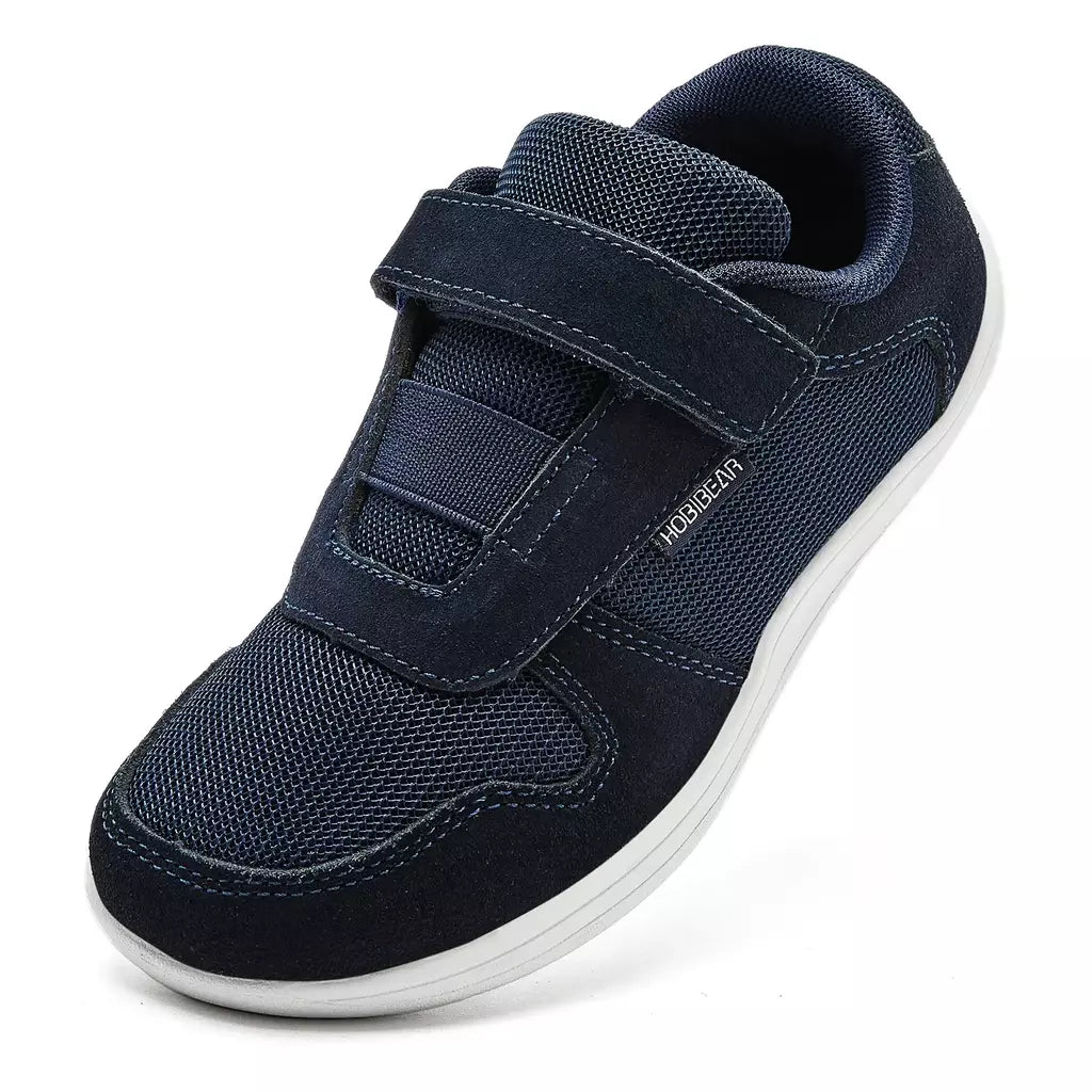 Hobibear crianças dedo do pé largo sapatos descalços pouco/grande/criança gancho loop minimalista tênis malha de couro artificial sapatos leves