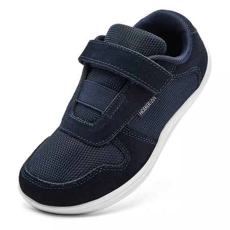 Hobibear crianças dedo do pé largo sapatos descalços pouco/grande/criança gancho loop minimalista tênis malha de couro artificial sapatos leves