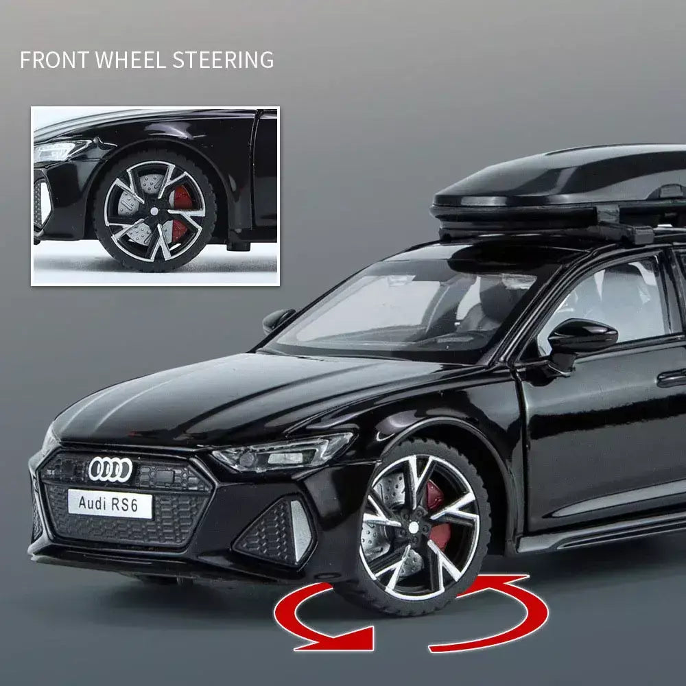 1:32 Audi RS6 Modelo de carro de brinquedo com portas de som e luz, modelo fundido de liga aberta, coleção de veículos para meninos e adultos, presente de festival