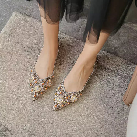 Mocassins lisos de strass de dedo apontado, sapatilhas femininas clássicas, sapatilhas femininas, sapatos de barco macio, rebites, novo, outono, 2022