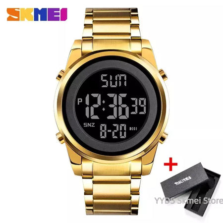 Skmei relógio de pulso masculino luxuoso, à prova d'água, aço inoxidável, eletrônico, esportivo, digital, 1611