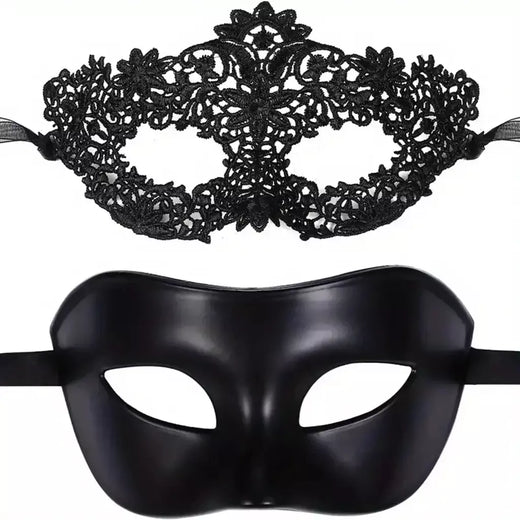 Conjunto de máscara de máscaras de renda preta elegante de 2 peças para casais – perfeito para festas venezianas, mardi gras e celebrações de Halloween