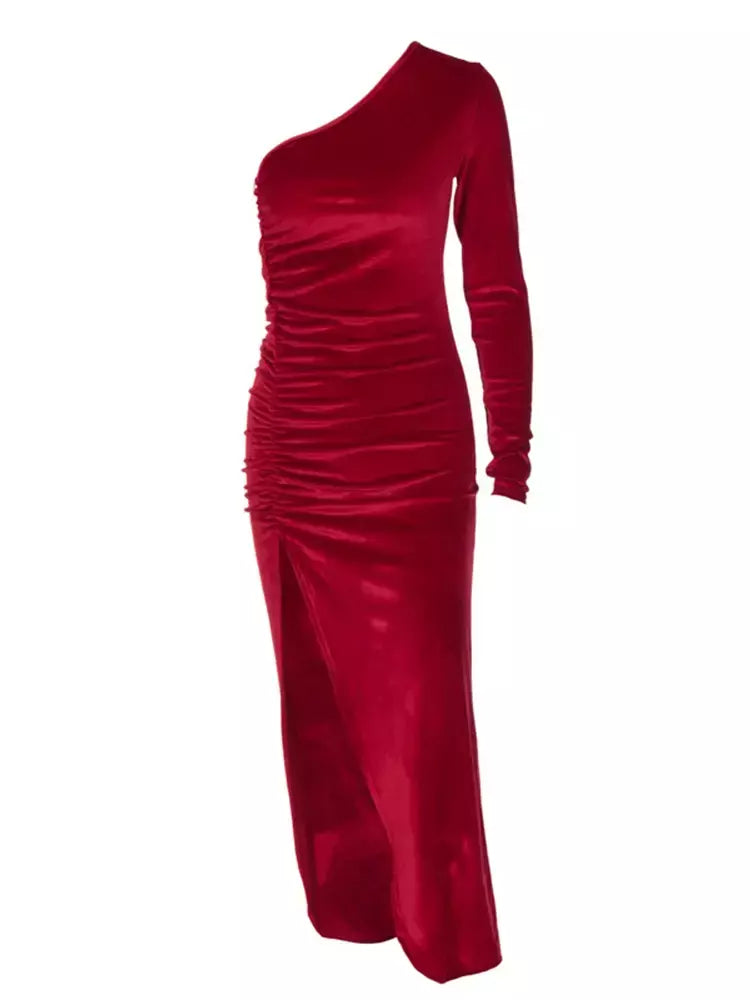 Feminino elegante manga longa festa noite veludo bodycon split lápis midi vestido primavera outono roupas