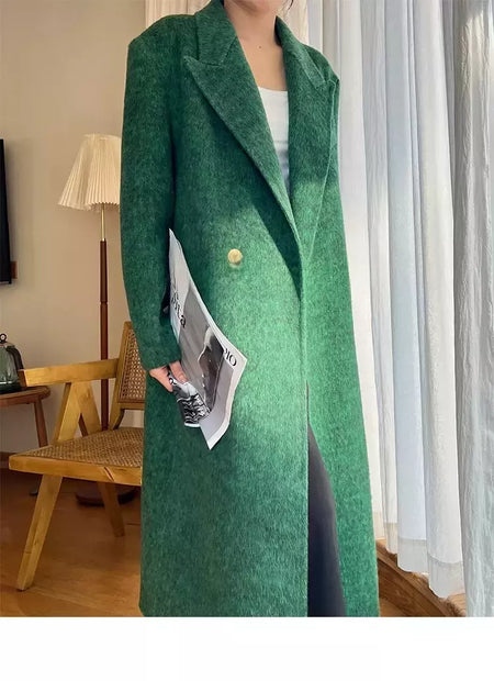 Casaco de alpaca de lã feminino, jaquetas de lã, trespassado duplo, gola de terno, solto, Casacos longos, senhora do escritório, outono, inverno, 2022