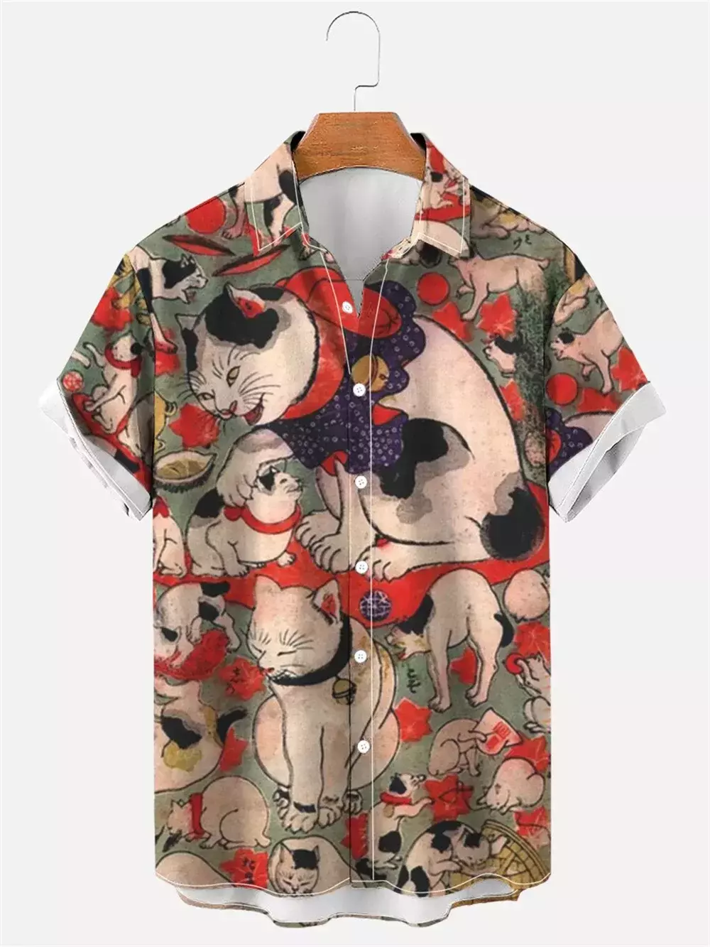 Camisa havaiana dos desenhos animados de anime masculino, Tops de manga curta, roupas casuais masculinas, rua, animais, gatos, retrô, 3D Tees, verão
