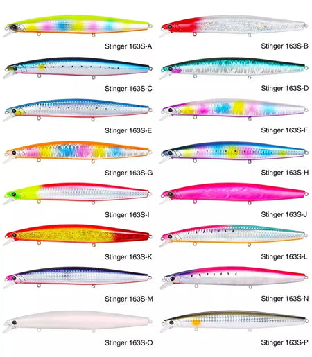 TSURIKNOYA-STINGER 163S-Ultra Long Casting Saltwater Sinking Minnow, Iscas de Pesca, Iscas Artificiais Duras para Robalo, 163mm, 34.2g