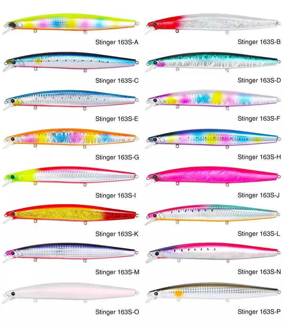 TSURIKNOYA-STINGER 163S-Ultra Long Casting Saltwater Sinking Minnow, Iscas de Pesca, Iscas Artificiais Duras para Robalo, 163mm, 34.2g