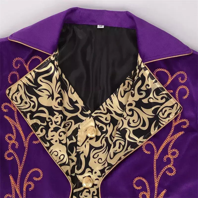 Outono novo roxo masculino luxo jacquard smoking, retalhos impresso casacos, tamanho europeu preto masculino mardi gras vestido longo jaqueta.