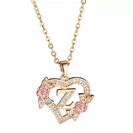 Venda quente oco amor flor 26 letras em inglês pingente de diamante senhora colar pingente personalizado moda clavícula corrente