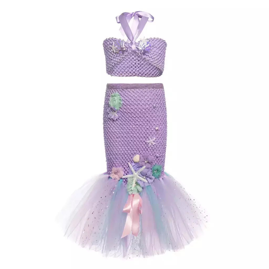 Meninas escala roxa princesa sereia ariel cosplay vestido de halloween vestido de festa de aniversário meninas verão praia vestido de férias