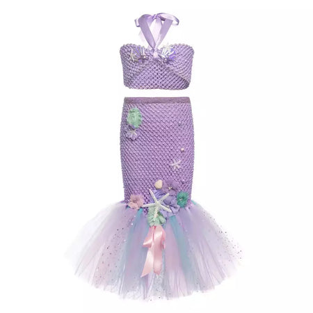 Meninas escala roxa princesa sereia ariel cosplay vestido de halloween vestido de festa de aniversário meninas verão praia vestido de férias