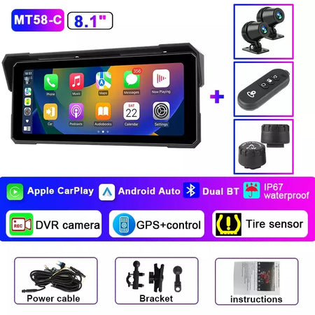 Jmcq portátil 8.1 polegada ip67 à prova dip67 água motocicleta 4k dvr navegação gps sem fio carplay android auto moto gravador monitor