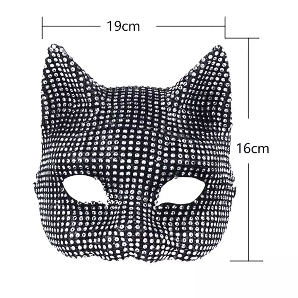 Máscaras de orelha de gato brilhantes cosplay festa de halloween acessórios de fantasia luvas longas sexy bling gatinho metade máscaras