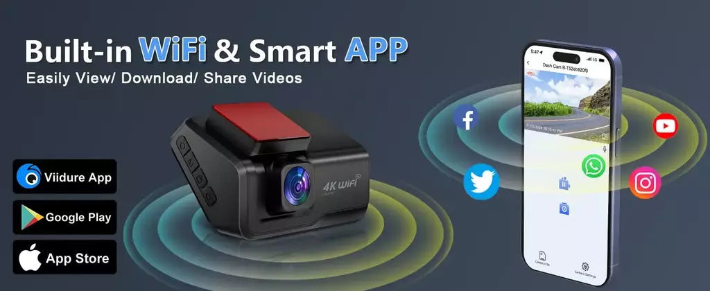 Kocam 4K UHD Dash Cam WiFi Carro DVR Dianteira e Traseira Lente Dupla Câmera Auto para Carro com Visão Noturna 24H Monitor de Estacionamento Caixa Preta