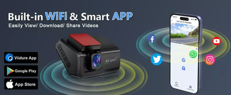 Kocam 4K UHD Dash Cam WiFi Carro DVR Dianteira e Traseira Lente Dupla Câmera Auto para Carro com Visão Noturna 24H Monitor de Estacionamento Caixa Preta
