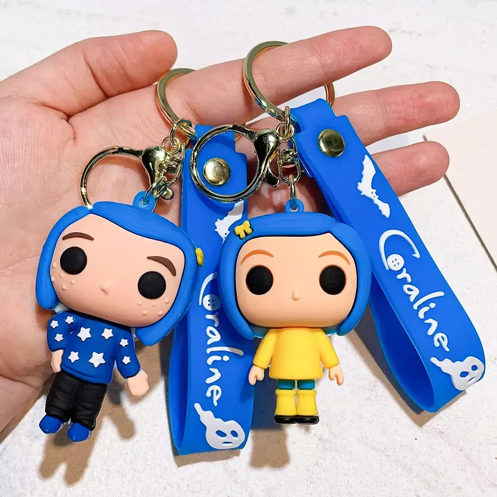 Criativo dos desenhos animados filme de ação coraline figura boneca modelo bonito boneca pvc chaveiro ornamento chaveiro pingente crianças presentes
