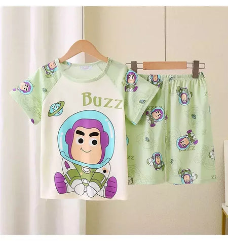 Novo verão crianças pijamas conjunto de 2 peças roupas de ar condicionado para meninos meninas bebê manga curta roupas para casa na moda